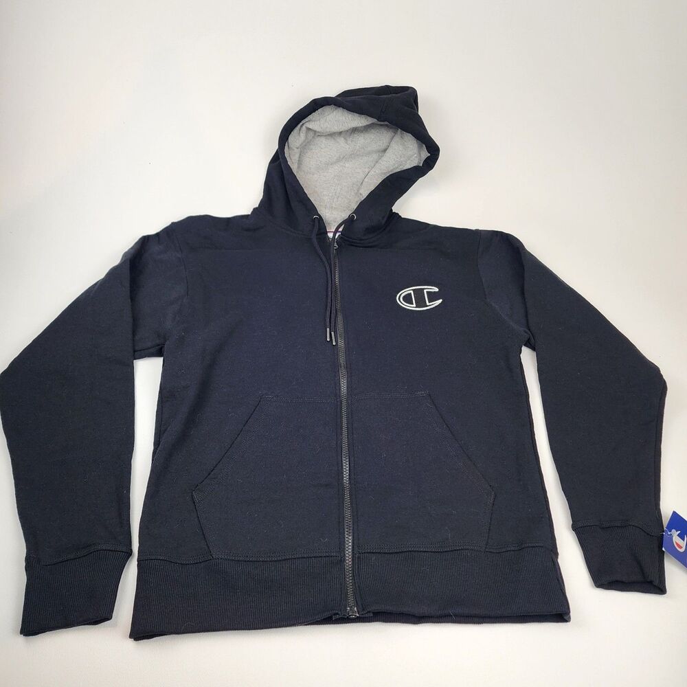 Champion Powerblend Zip Hoodie Men’s Medium Black Fleece Full Zip Sweatshirt NWT